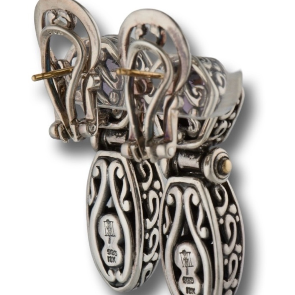 John Hardy amethyst two tone dangle earrings - Picture 2 of 3